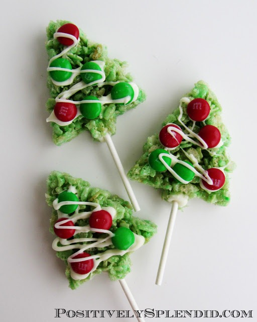 Christmas Tree Rice Krispie Treat Pops by Positively Splendid