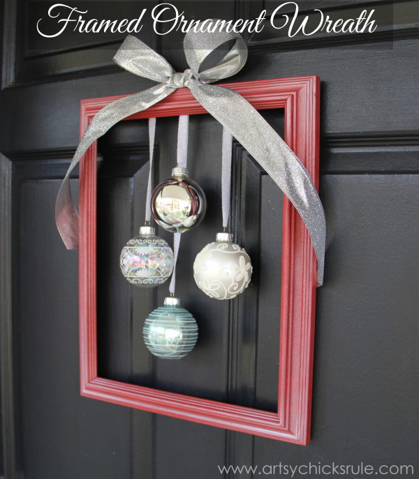 DIY Holiday Framed Ornament Wreath.