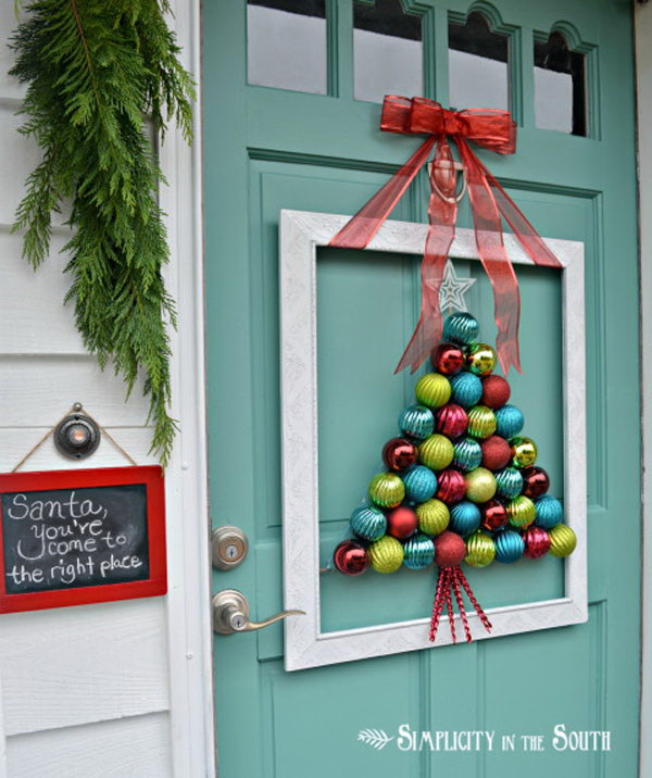 Framed Christmas Tree Ornament Wreath.