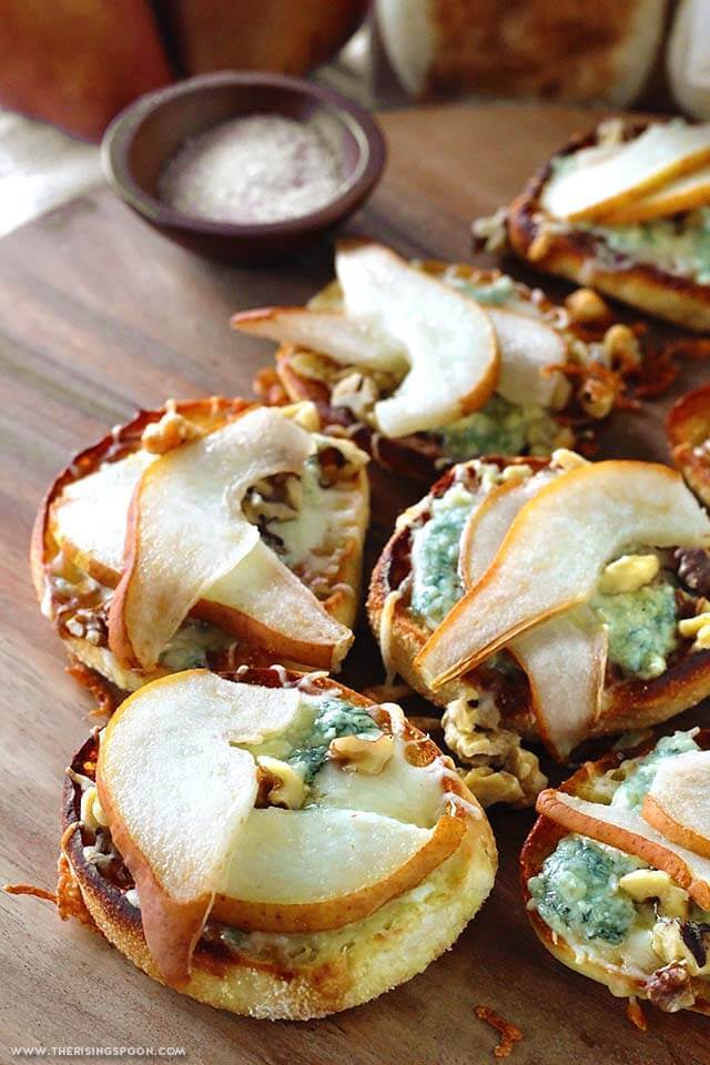 Gorgonzola Pear English Muffin Pizzas