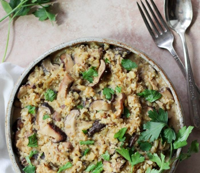 Instant Pot Paleo CauliflowerMushroom Risotto from What Great Grandma Ate