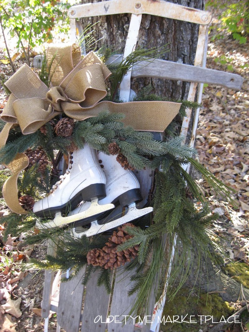 Make an Outdoor Wreath with Old Skates.