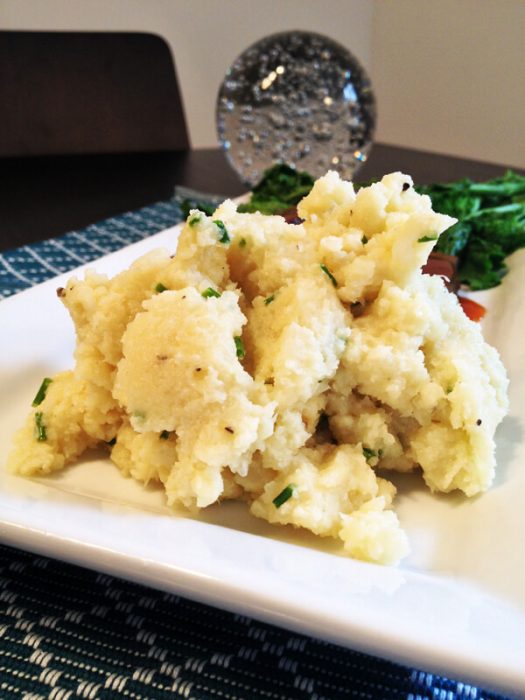 Mashed Cauliflower With Roasted Garlic & Chives.