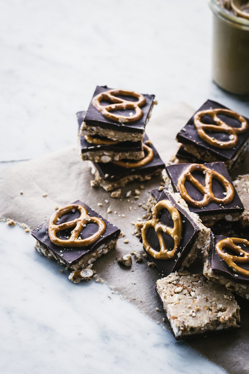 Peanut Butter Pretzel Bars, Top With Cinnamon.