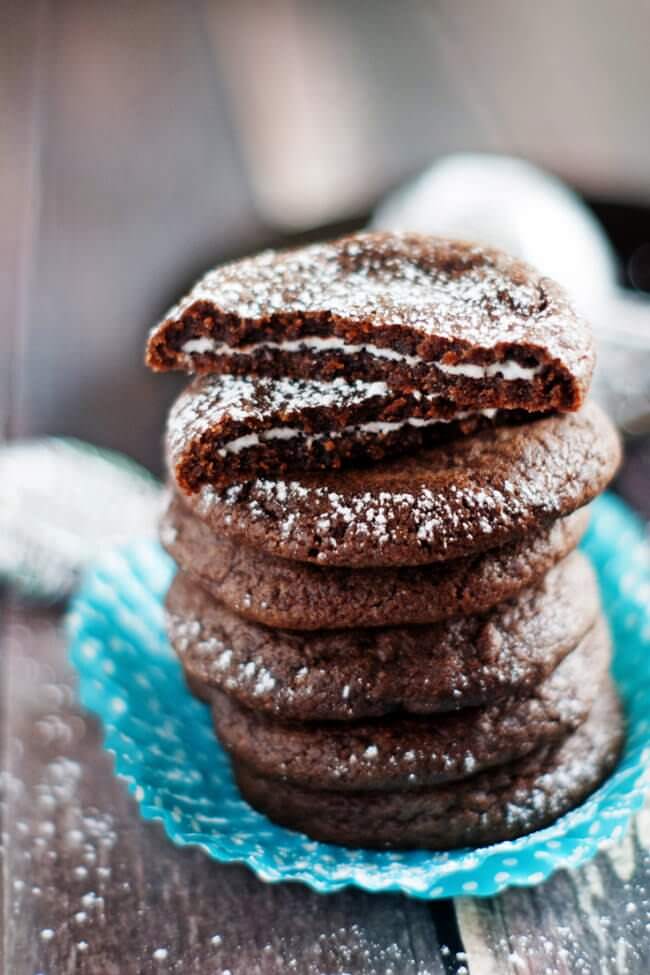 Peppermint Patty Stuffed Chocolate Cookies by Heather Likes Food