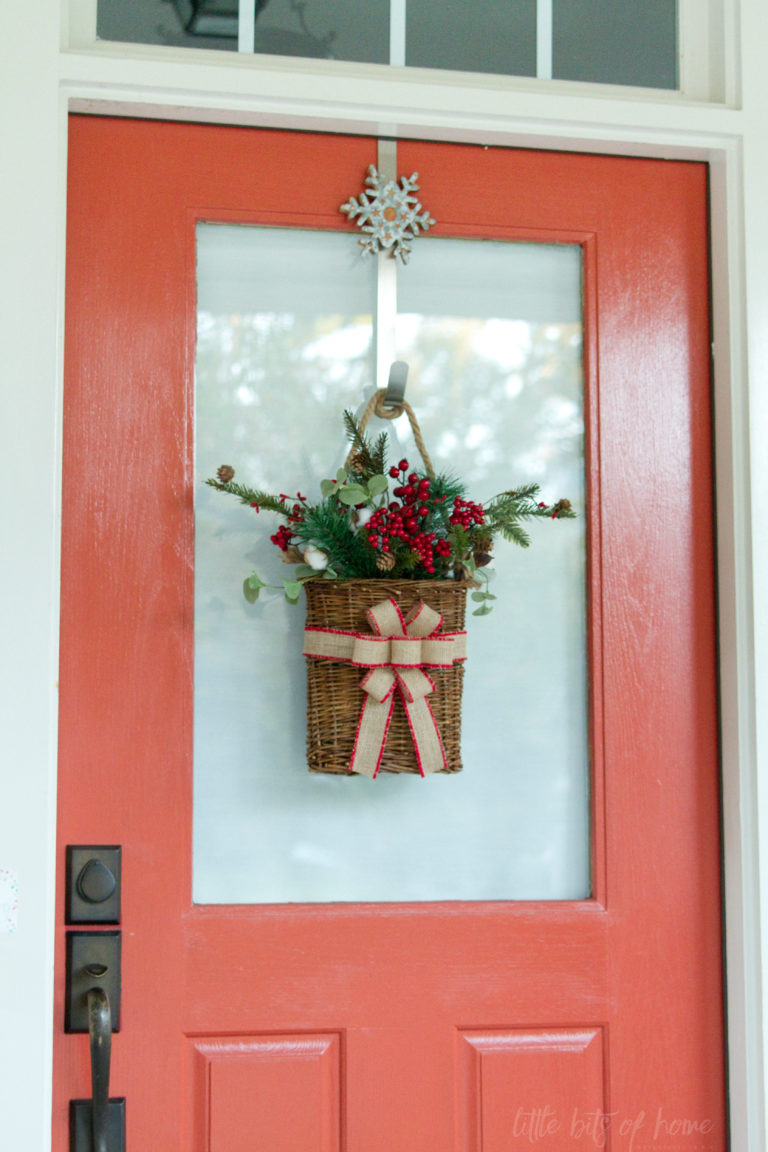 Simple Christmas Hanging Basket Door Decor from Little Bits of Home