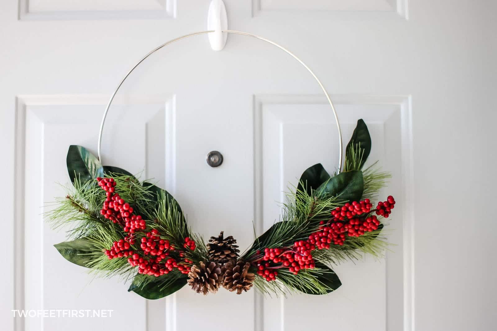 Simple Christmas Hoop Wreath from TwoFeetFirst