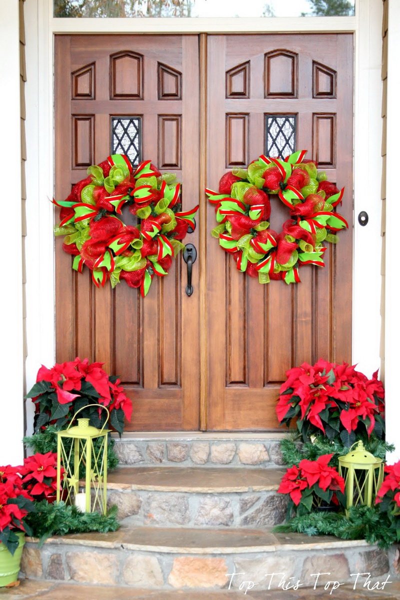 Whimsical Ribbon Wreaths DIY Christmas Front Door Decor.