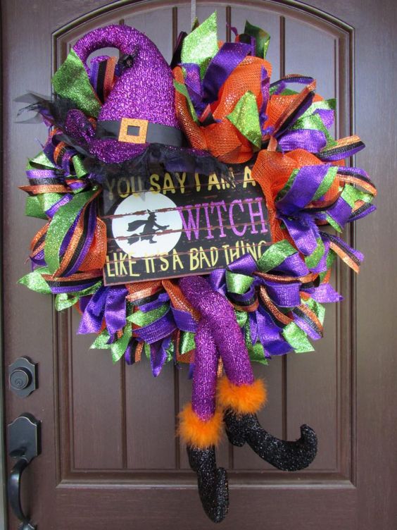 Halloween Witch Mesh Wreath