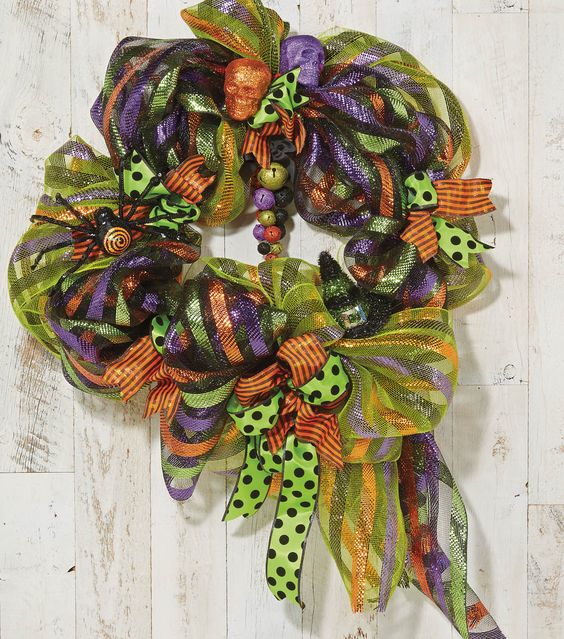 Halloween Wreath with Mesh Ribbon