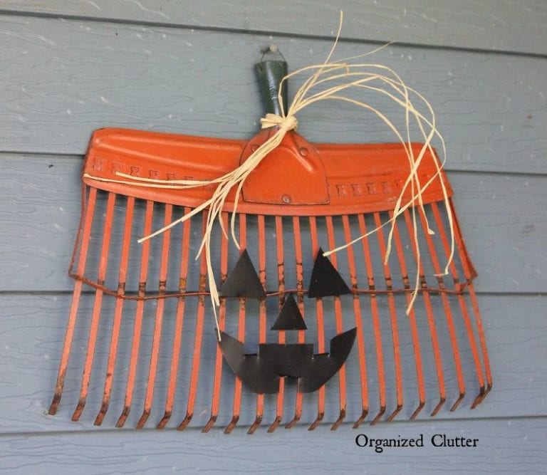 Repurpose a rake as a wreath.