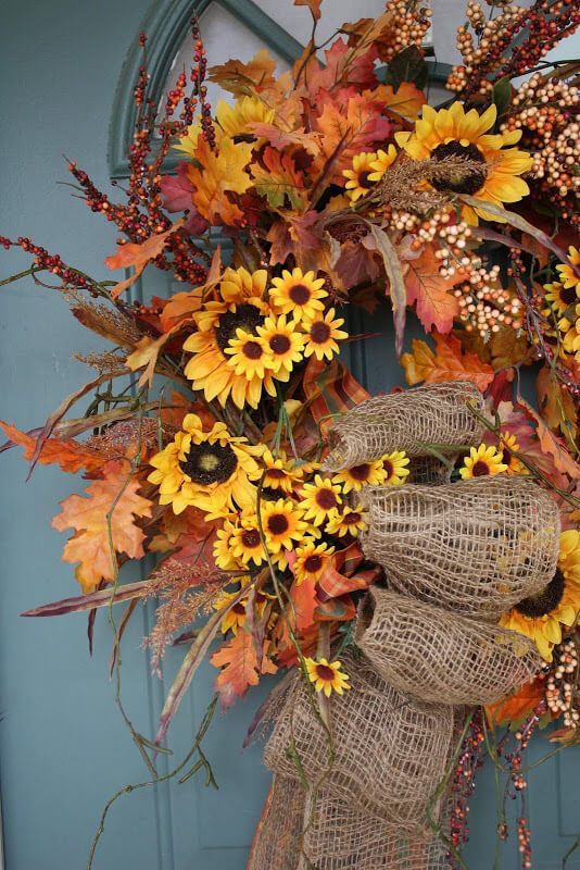 Sunflower and Oak Leaves Wreath.