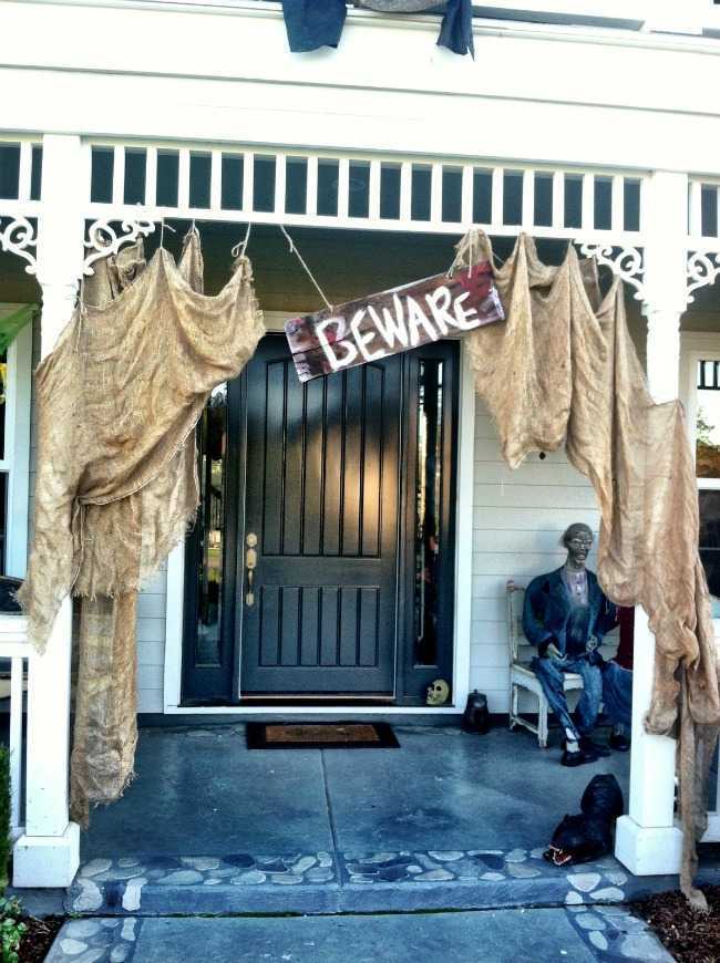 Torn burlap sure makes for spooky decor.