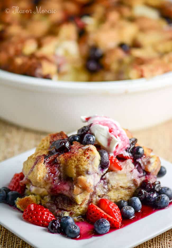 Blueberry Strawberry French Toast Casserole by Flavor Mosaic - Christmas Brunch Recipes