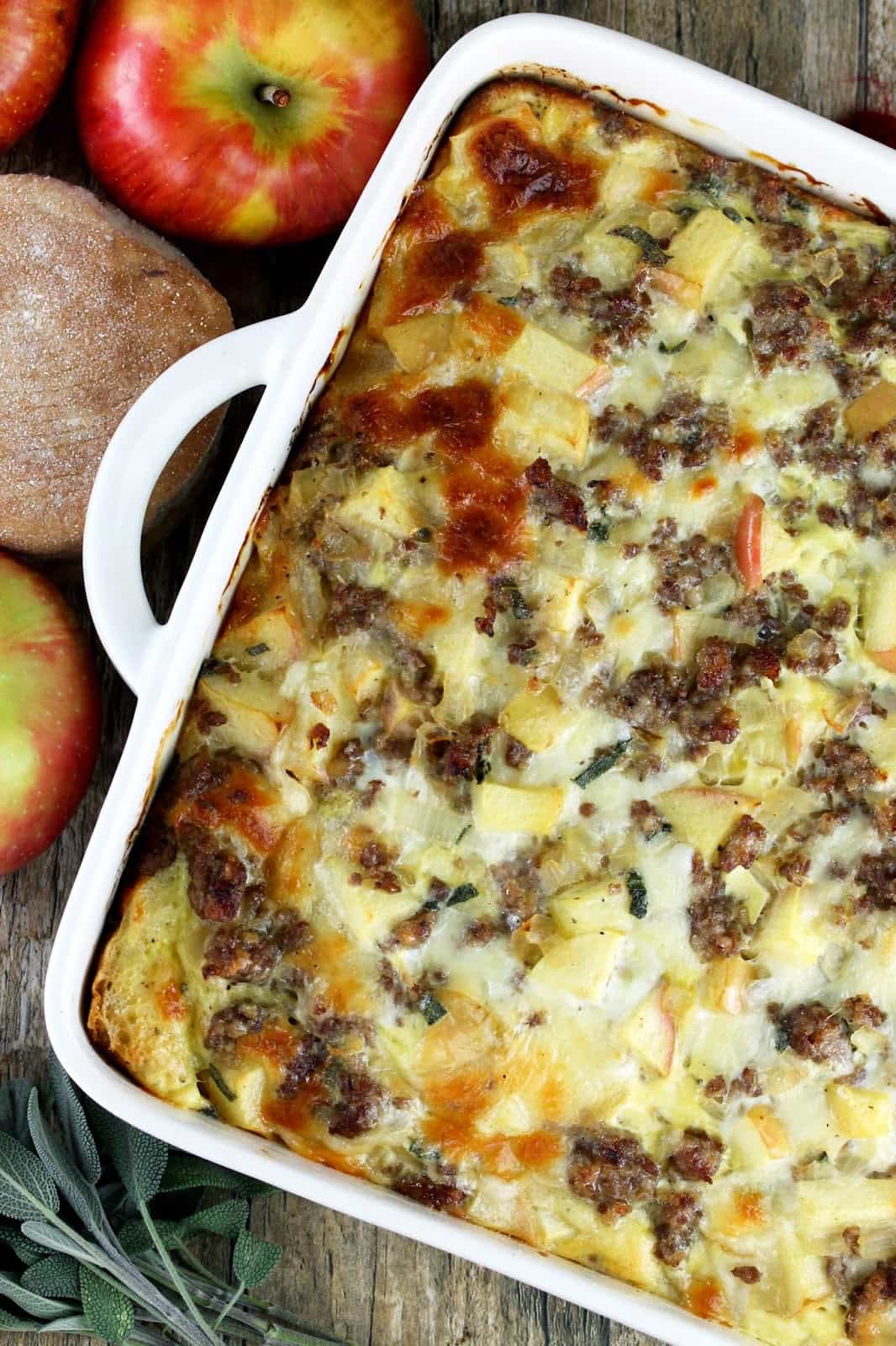 Maple Sausage, Apple, and Sage Strata by The Stay at Home Chef