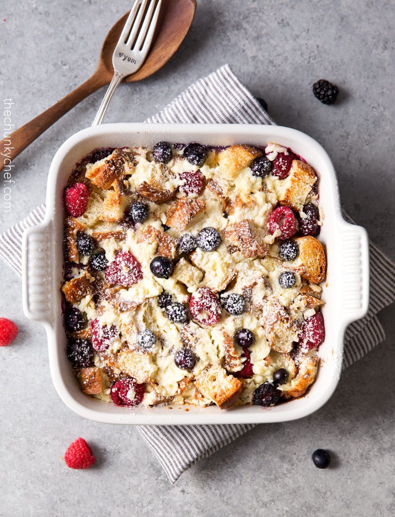 Mixed Berry Overnight Croissant Breakfast Bake by The Chunky Chef