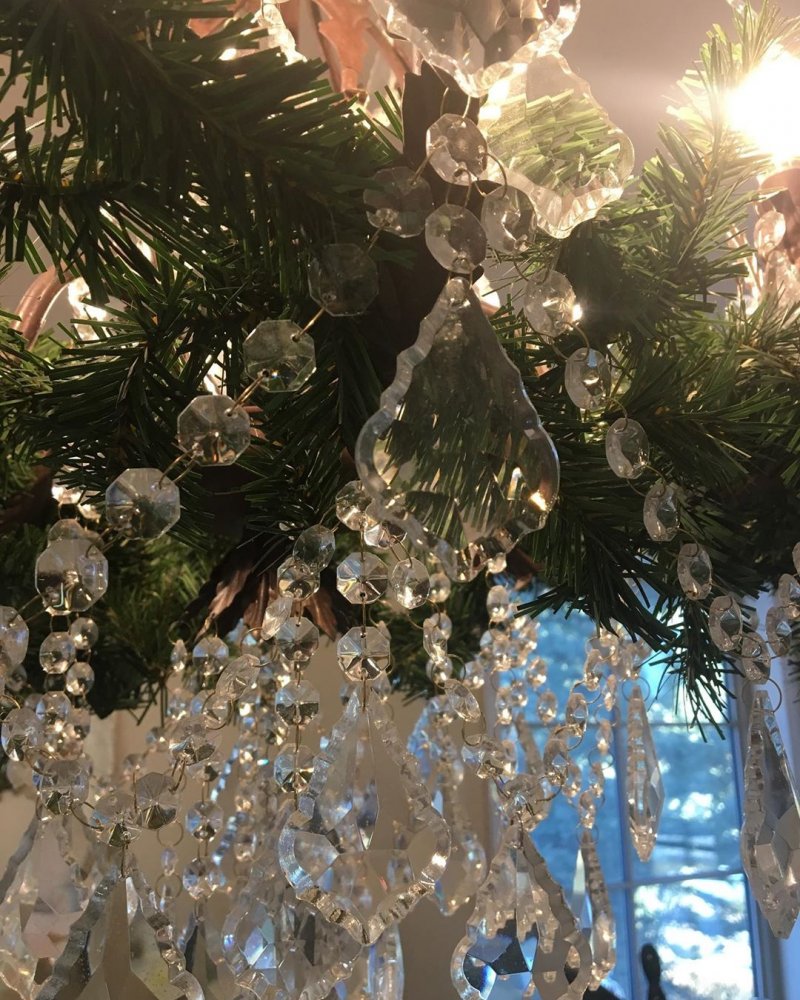 Greenery on the chandelier.