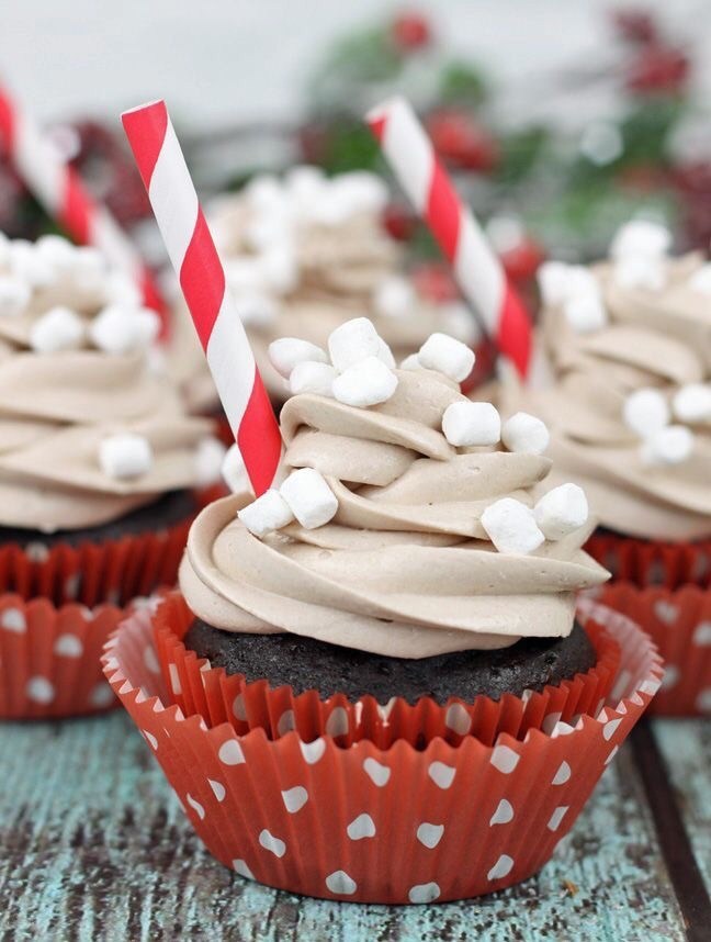 Hot Cocoa Cupcakes with Marshmallow Cream Icing.
