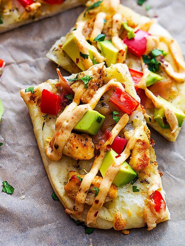 Chicken, Avocado & Red Pepper Pizza.