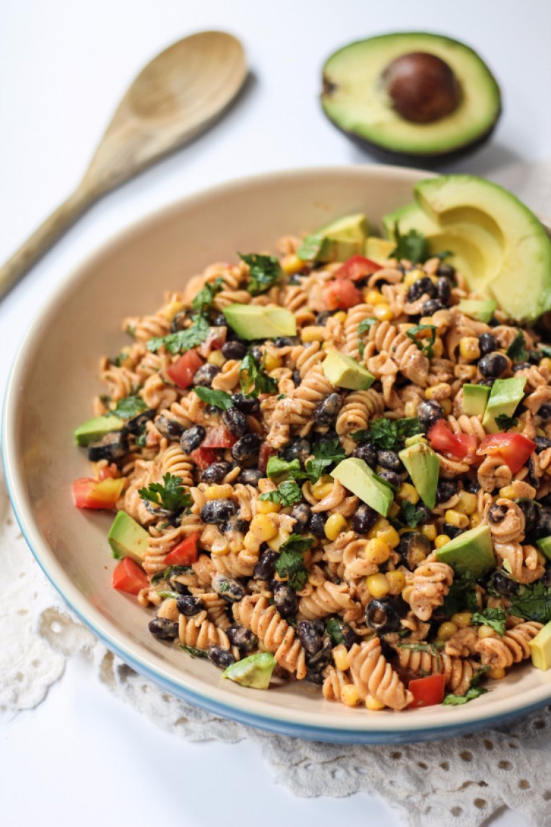 Healthy Southwest Pasta Salad With Chipotle-Lime Greek Yogurt Dressing.