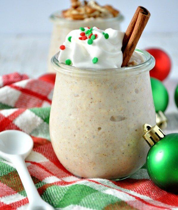 High Protein Eggnog Overnight Oats.