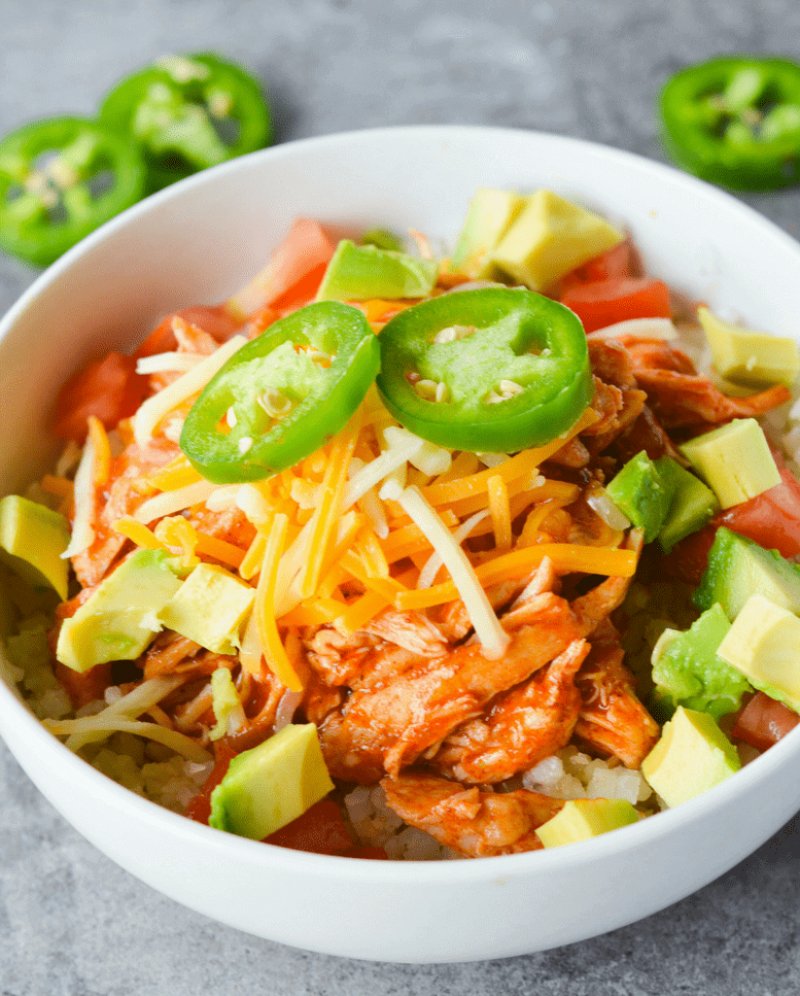 Keto Chicken Enchilada Bowl.