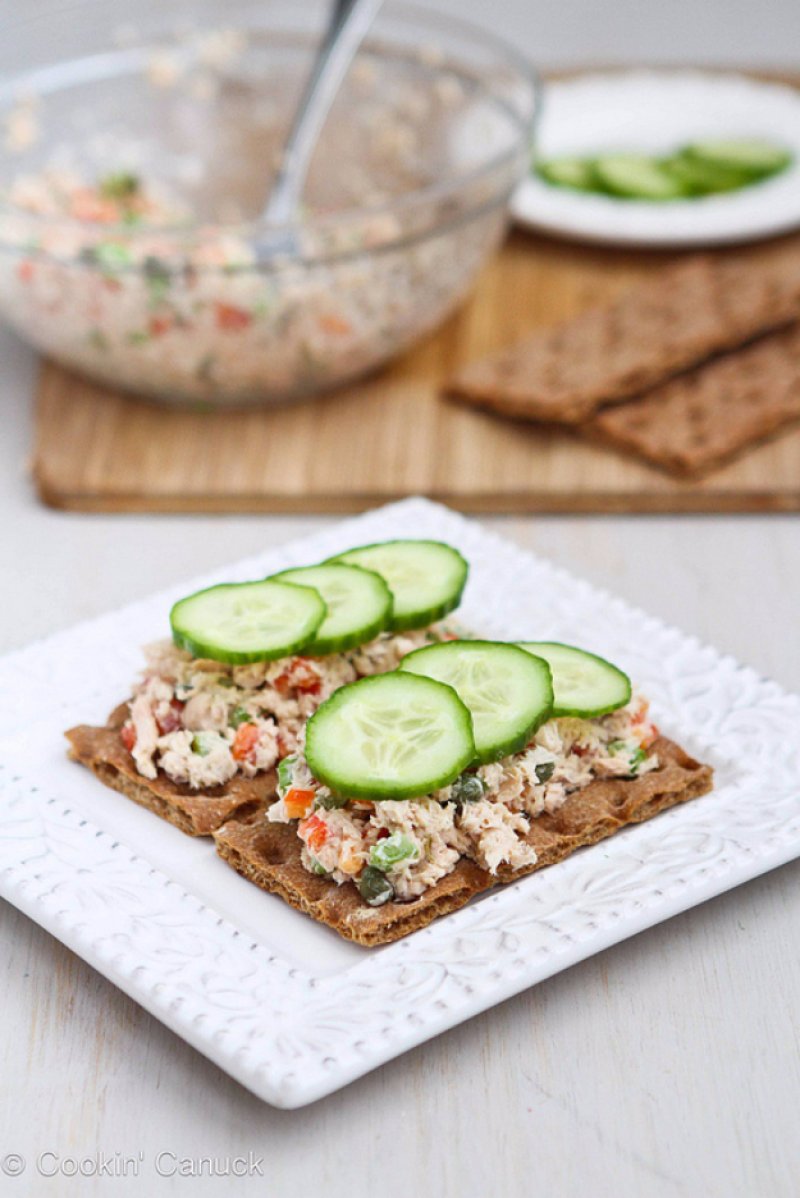 Low Fat Salmon Salad Sandwich With Capers.