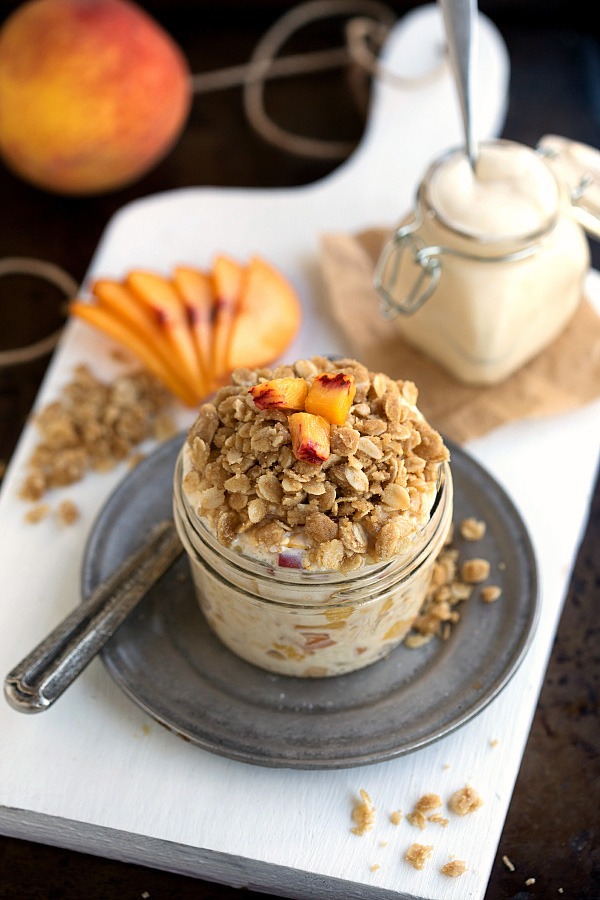 Peach Streusel Overnight Oats.