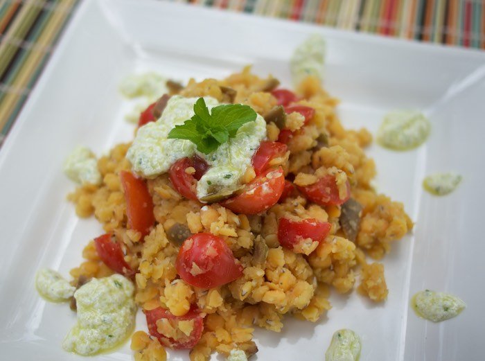 Red Lentil Salad with Feta & Mint Yogurt Dressing.