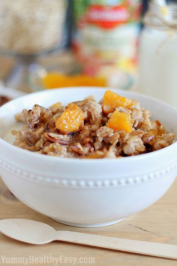 Slow Cooker Peach Overnight Oats.