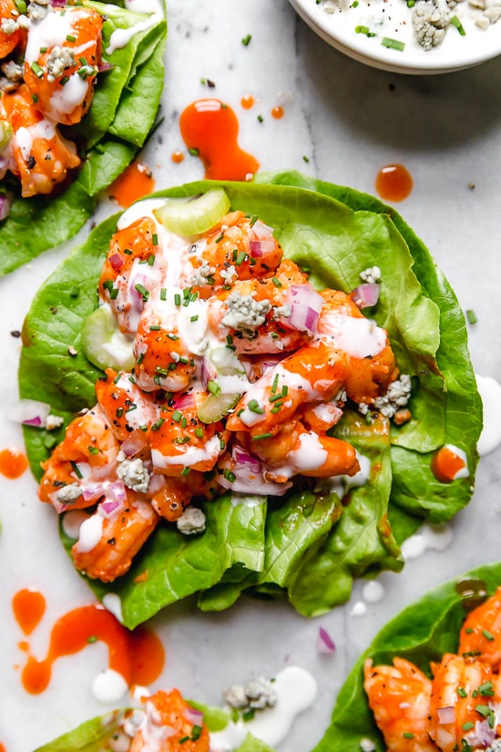 Buffalo Shrimp Lettuce Wraps.