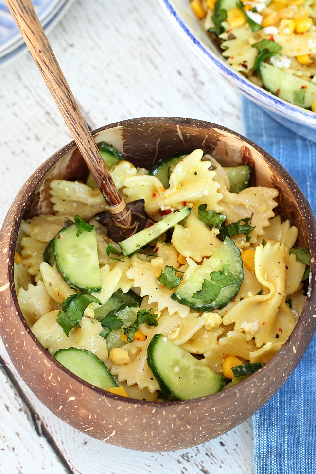 CUCUMBER AND SWEET CORN PASTA SALAD RECIPE BY CLEAN AND SCENTSIBLE