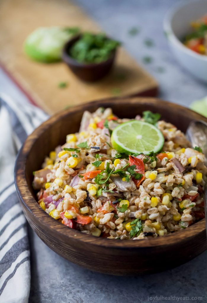 Charred Corn Red Pepper Farro Salad.