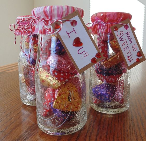 Glass Jar Filled with Valentines Day Goodies By Empathy Encompassed