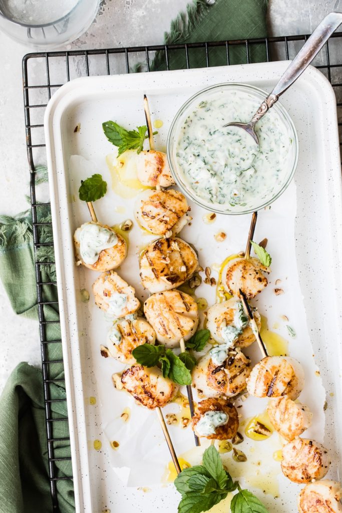 Grilled Scallops with Cilantro Yogurt Dip