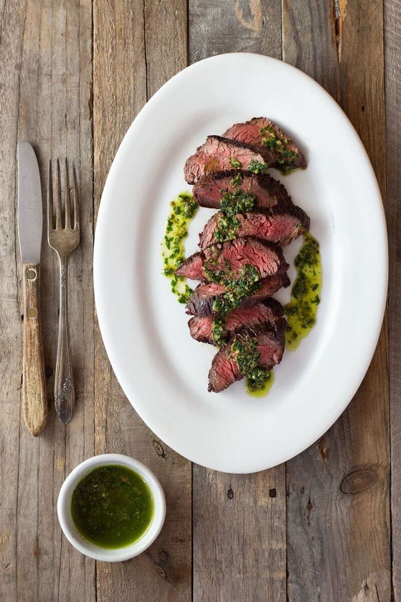 Hanger Steak with Salsa Verde via Brina's Bites