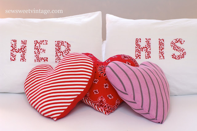 His and Hers Valentines Day Pillows By Sew Sweet Vintage