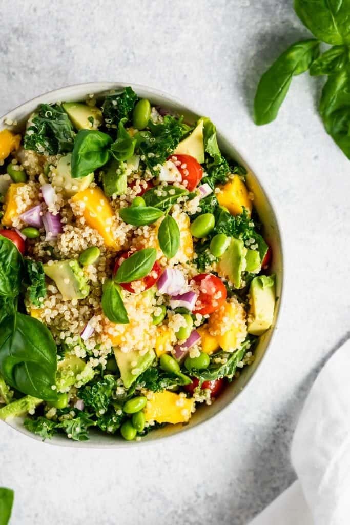 40 Salad Recipes for Summer that are Healthy and Fresh 24 Kale Edamame Quinoa Salad with Lemon Vinaigrette.