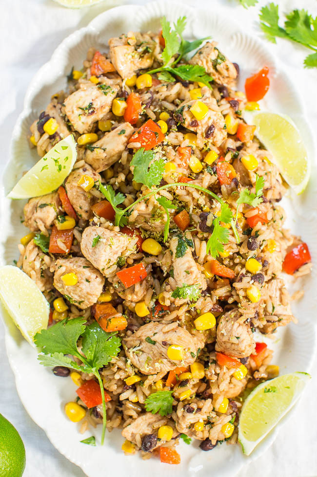 Lime Cilantro Chicken with Rice and Black Beans.