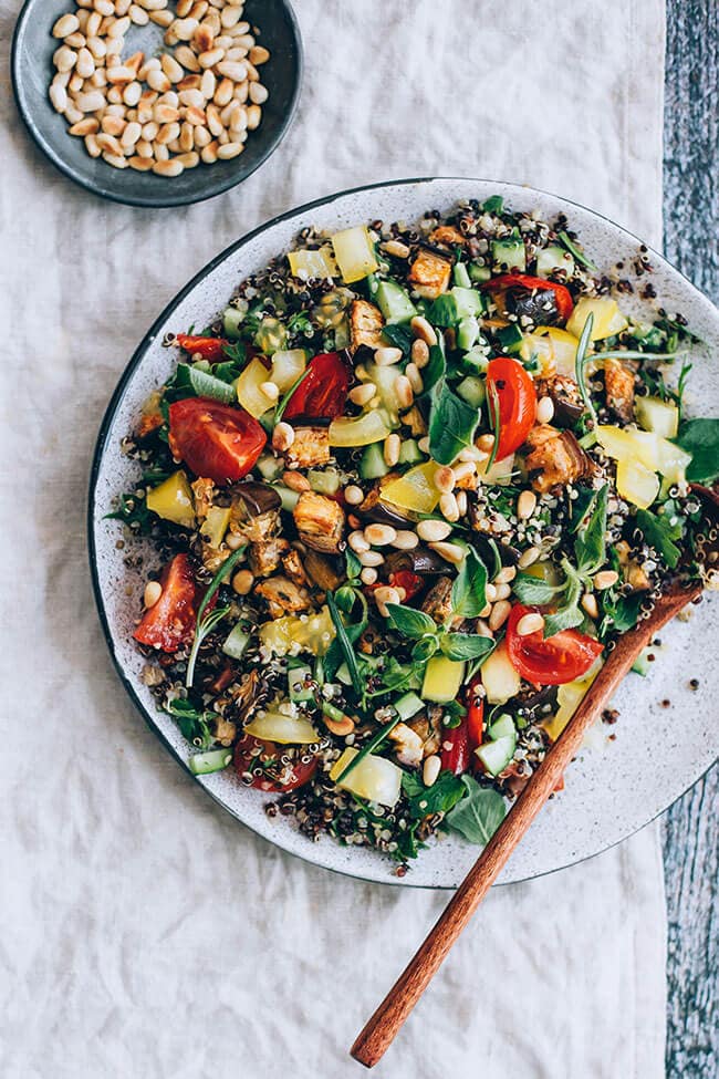 Mediterranean Quinoa Salad with Roasted Veggies via The Awesome Green
