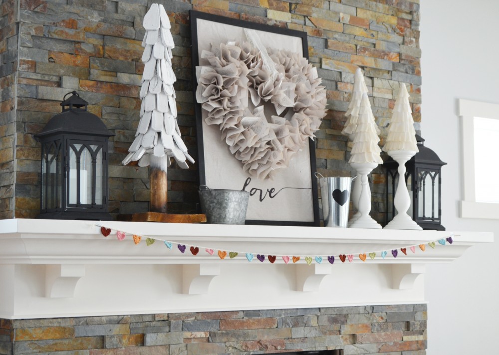 Neutral Valentines Mantel at The DIY Mommy