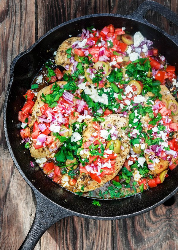 One-Skillet Mediterranean Chicken.