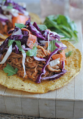 Slow Cooker Barbecue Chicken Tostadas with Cole Slaw
