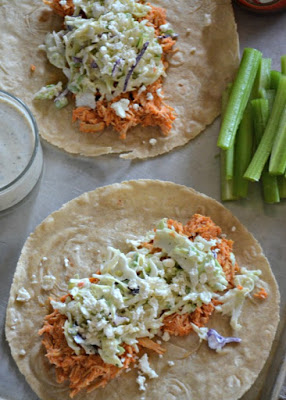 Slow Cooker Buffalo Chicken Tacos with Blue Cheese Slaw