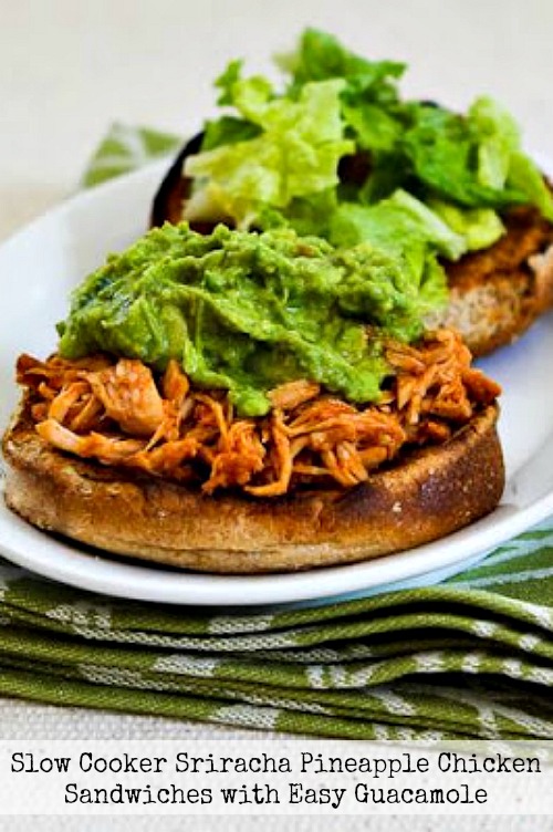 Slow Cooker Sriracha-Pineapple Chicken Sandwiches with Easy Guacamole