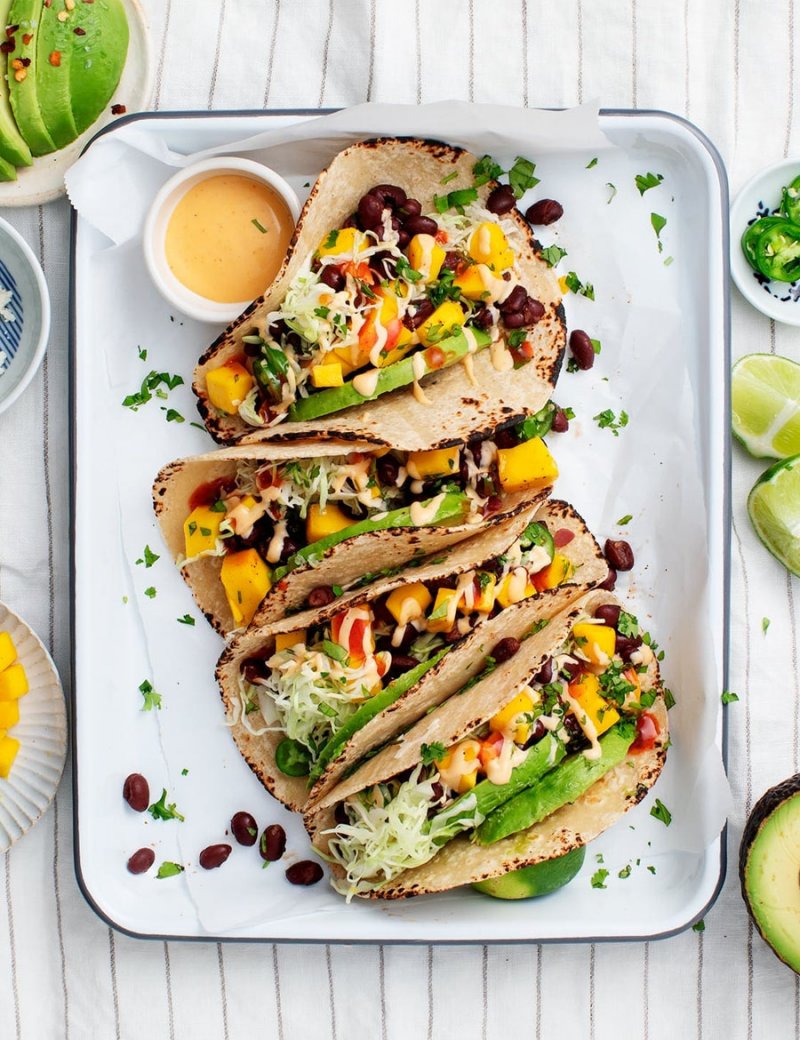 Spicy Mango, Black Bean Avocado Tacos.