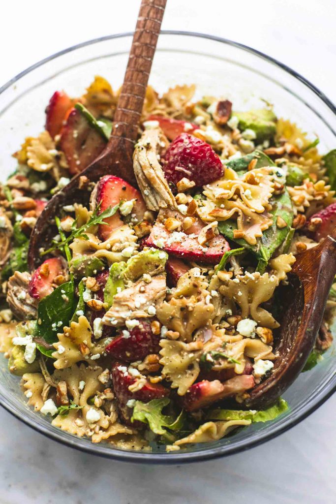 Strawberry Avocado Chicken Pasta Salad.