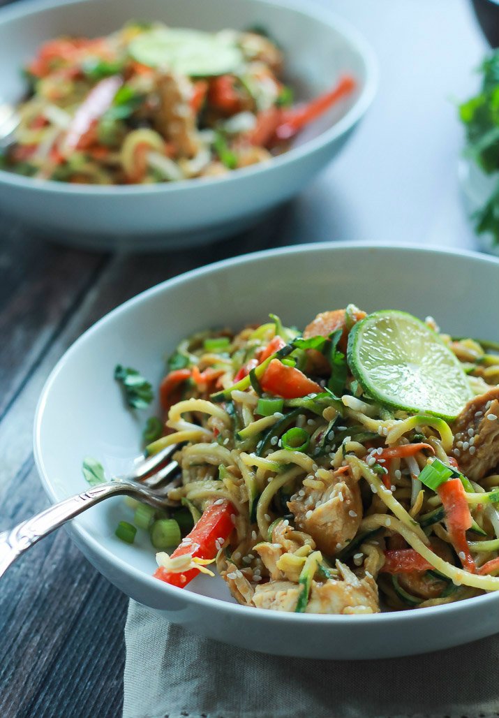 Thai Chicken Zucchini Noodles with Spicy Peanut Sauce