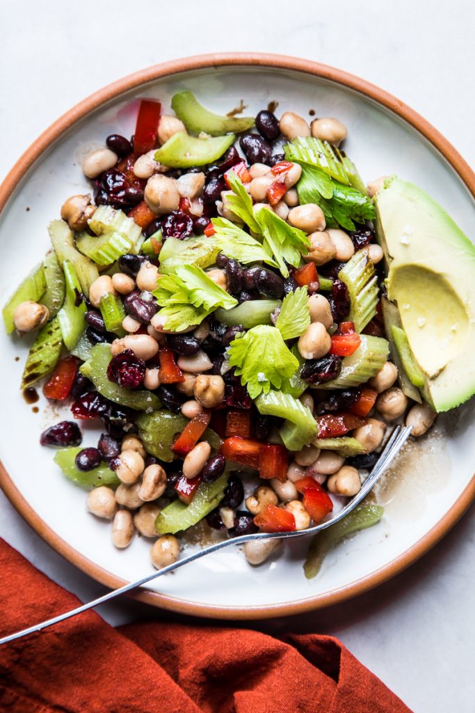 Three Bean Salad with Dried Cranberries and Celery.