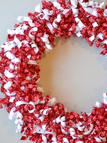 Valentine’s Day Wreath Using Curled Grosgrain Ribbon.
